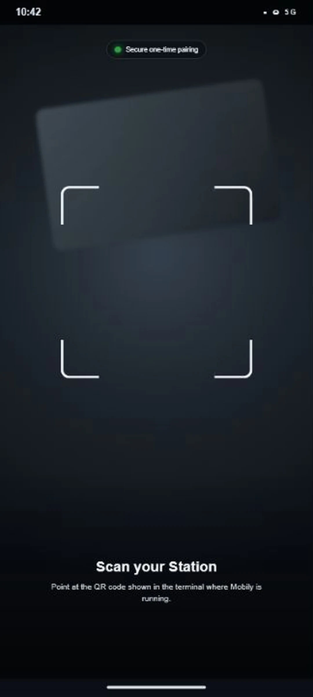 Mobily's secure one-time QR pairing screen on Android